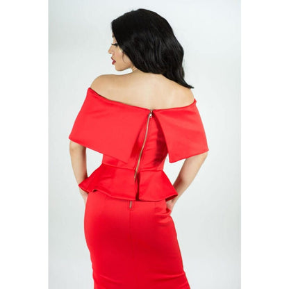 BLAIR Red Off Shoulder Midi Dress