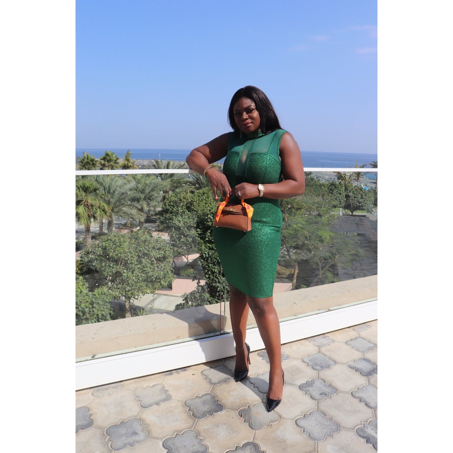 ANNY Green Metallic Bandage MIDI Dress
