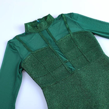 ANNY Green Metallic Bandage MIDI Dress
