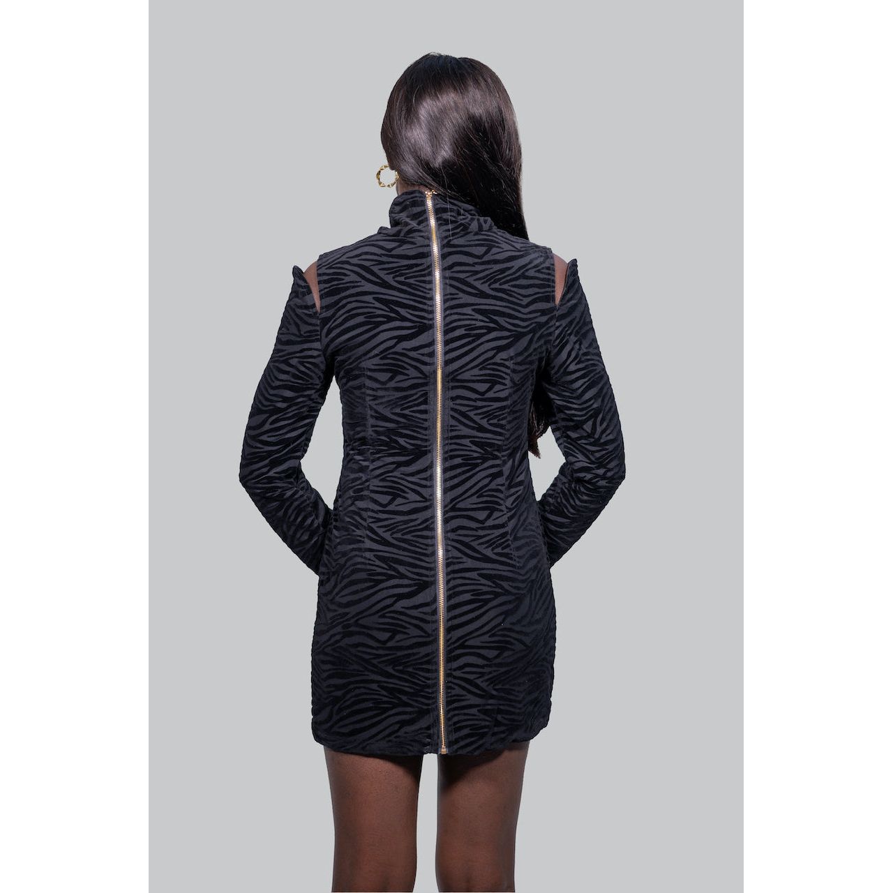 ASHA Black Printed Cut- Out  Dress