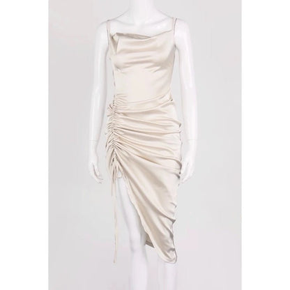 AUDRINA Cream Satin Midi Bodycon Dress