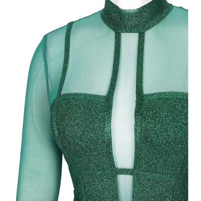 JODY Green Metallic Midi Long sleeve Bandage Dress