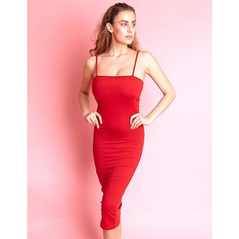 GOLDY Red Midi Bodycon Dress