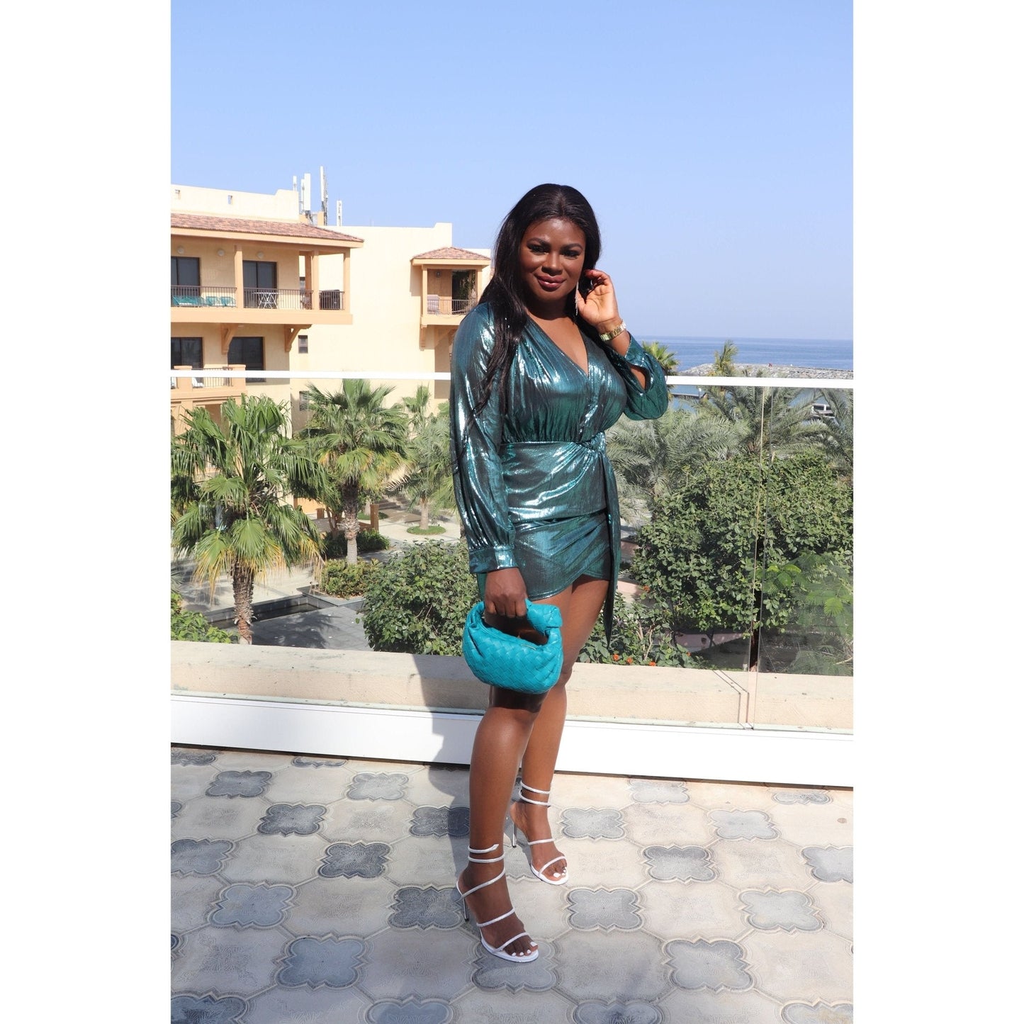 KALI Green Metallic Mini Dress