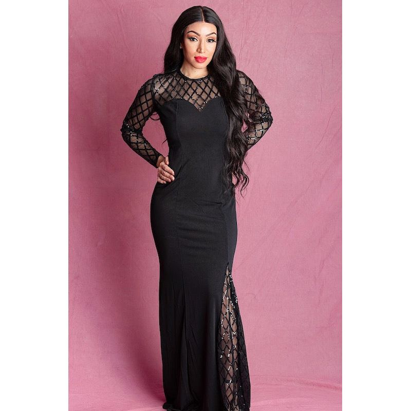 SASHAE  Black Embellished Maxi Dress