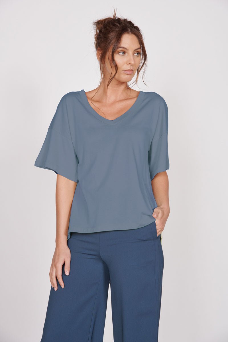 Ella Blue Over Sized V Neck T-Shirt