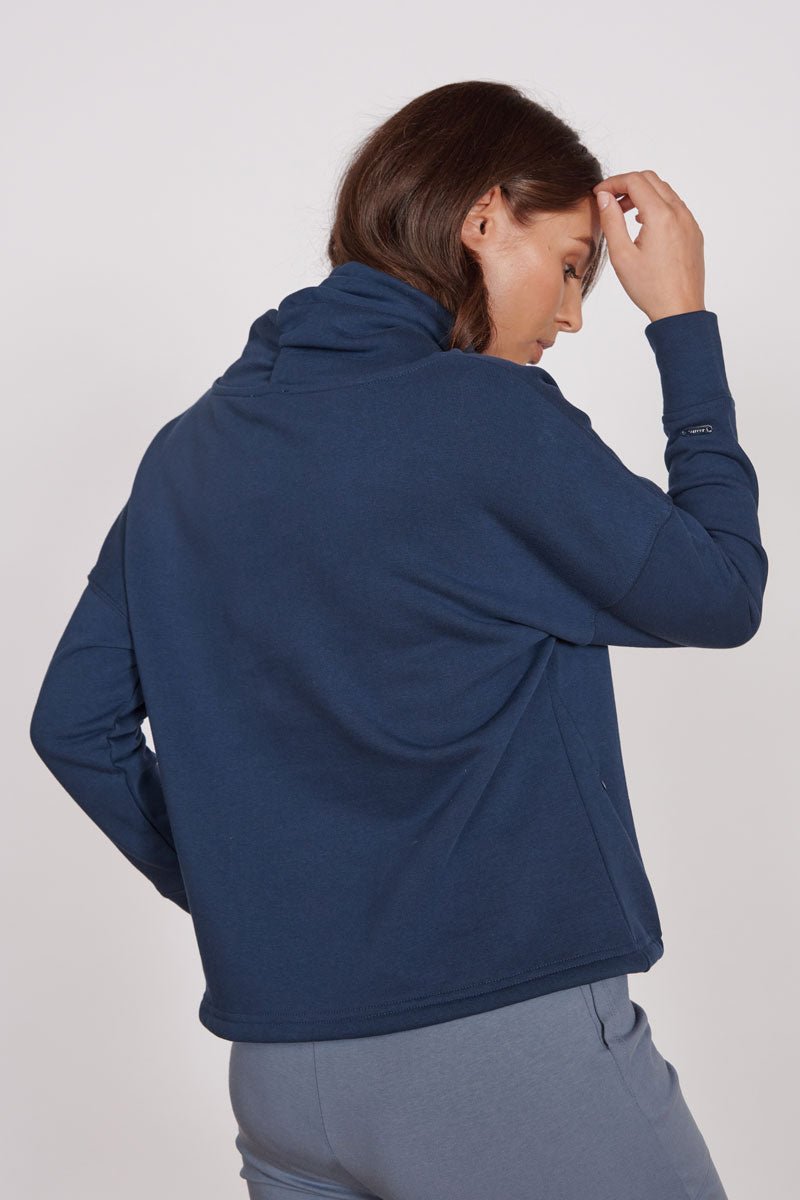 Evelyn Navy Cowl Neck Pullover Top