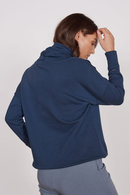 Evelyn Navy Cowl Neck Pullover Top