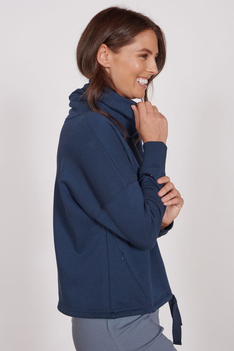 Evelyn Navy Cowl Neck Pullover Top