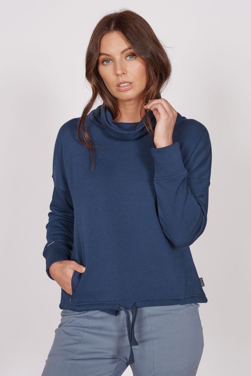 Evelyn Navy Cowl Neck Pullover Top