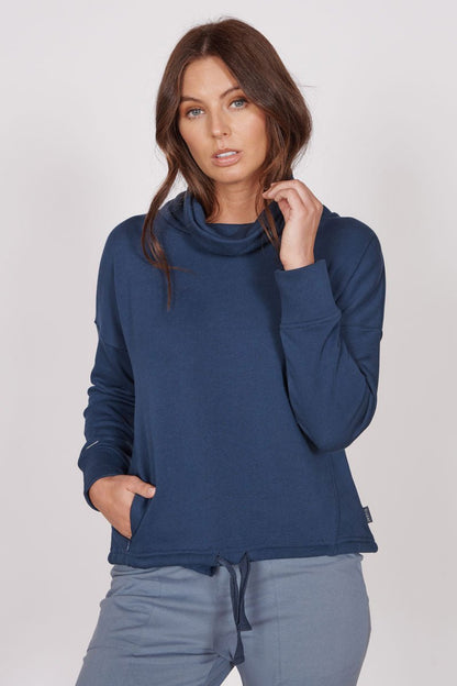Evelyn Navy Cowl Neck Pullover Top