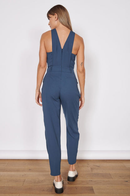 Renee Navy High Cross Neck Tailored Jumpsuit