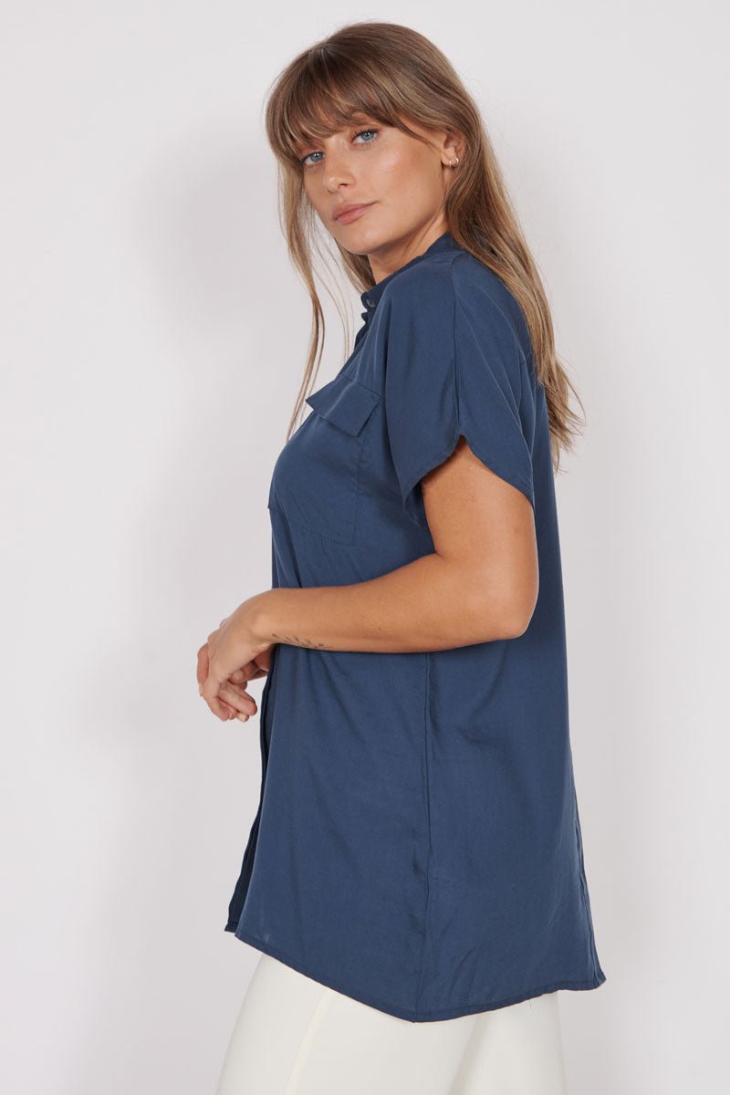 Thalia Navy Short Sleeve Utility Shirt