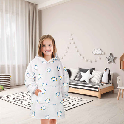 Kids Cozy Oversized Hooded Penguin Blanket Plush Flannel Fleece Hoodie with Sherpa Lining Ages 8-15 Warm Comfortable Durable Loungewear Gift by Daisy Dreamer