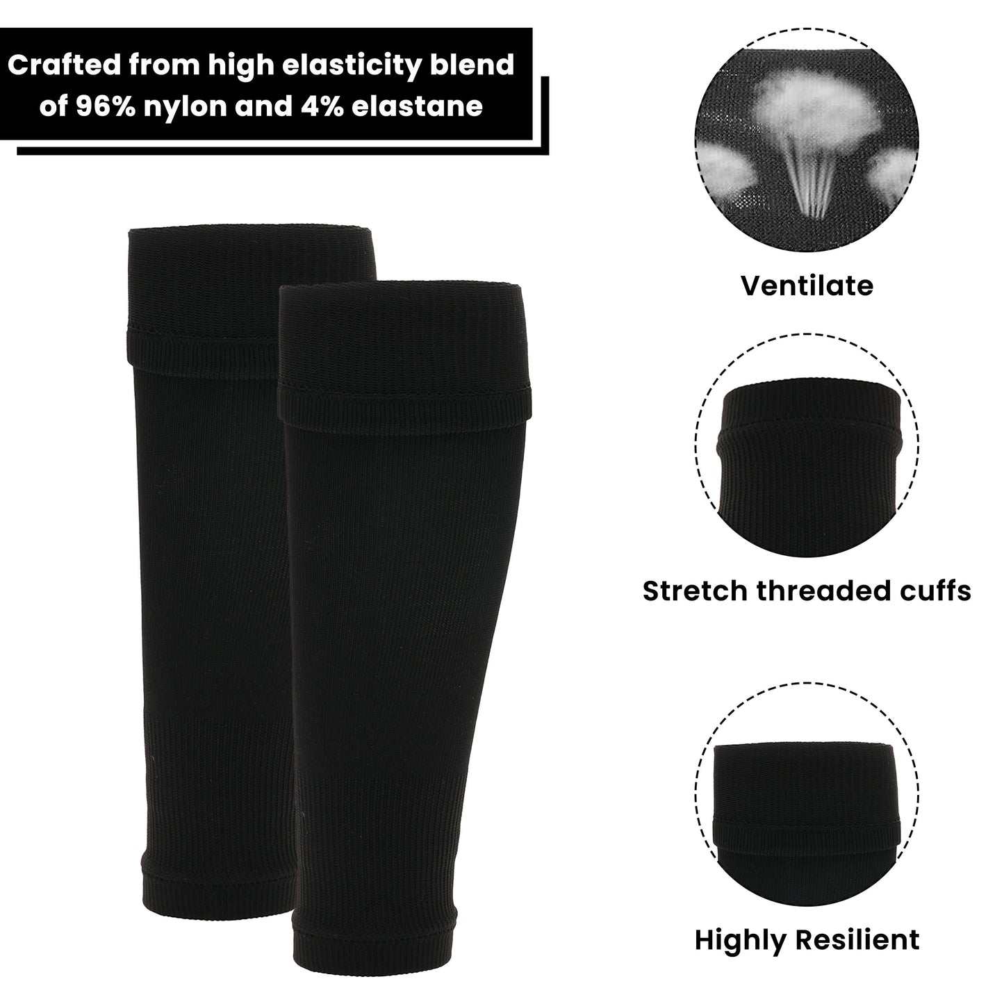 Kids Leg Sleeve Socks Black Fits Over Calf Shin Pads Compression Sleeves for Football Training Running by Sock Stack