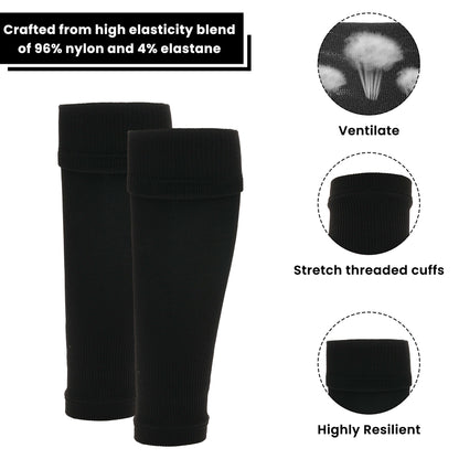 Kids Leg Sleeve Socks Black Fits Over Calf Shin Pads Compression Sleeves for Football Training Running by Sock Stack