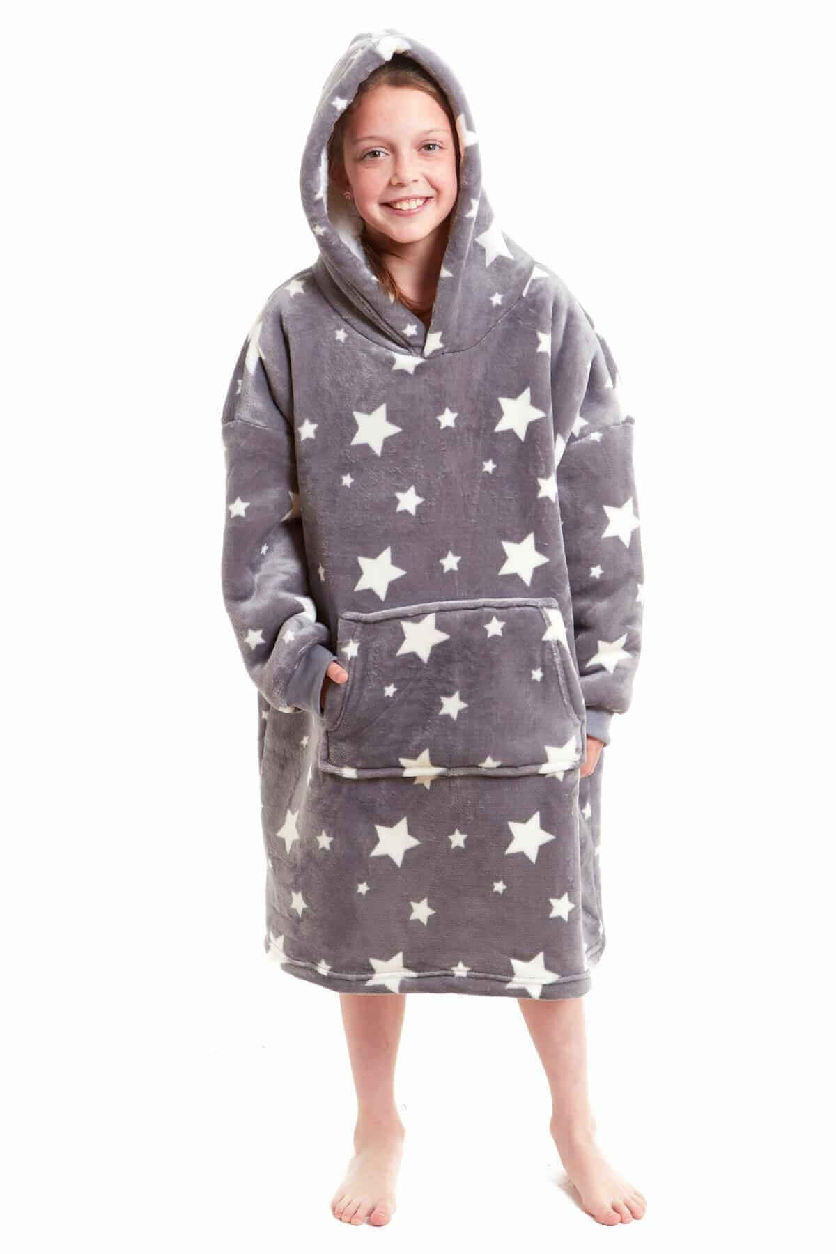 Kids Oversized Hooded Fleece Blanket with Reversible Sherpa Double Pocket Ultra-Soft Cozy Wearable Blanket for Lounging and Outdoor Ages 8-15 by Daisy Dreamer