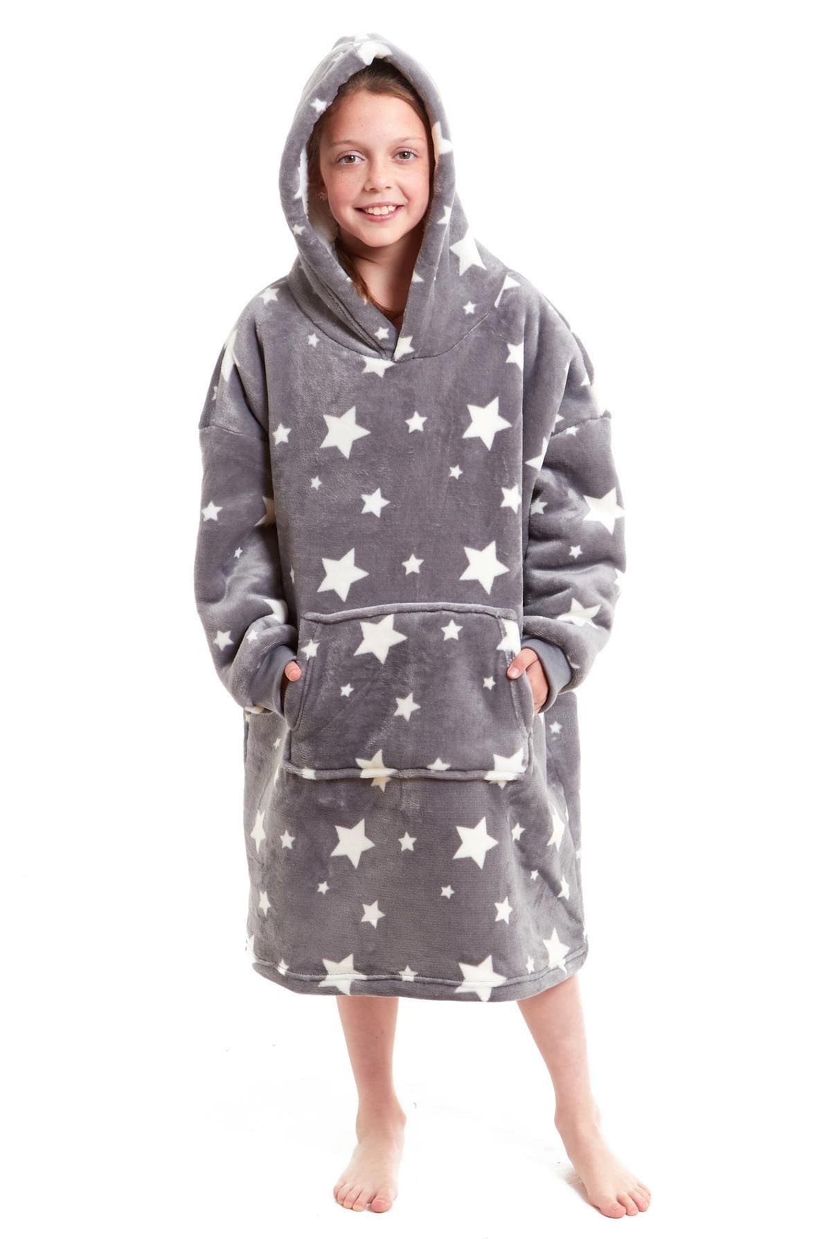 Kids Oversized Hooded Fleece Blanket with Reversible Sherpa Double Pocket Ultra-Soft Cozy Wearable Blanket for Lounging and Outdoor Ages 8-15 by Daisy Dreamer