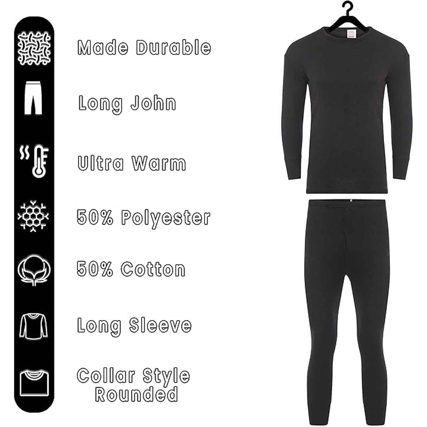 Kids Winter Thermal Underwear Set Boys Warm Long Sleeve Top and Pants Cosy Insulating Base Layer Sizes 3-13 Charcoal Black by Heatwave Thermalwear