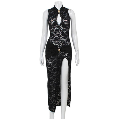 Chic Lace Cut-Out Evening Dress