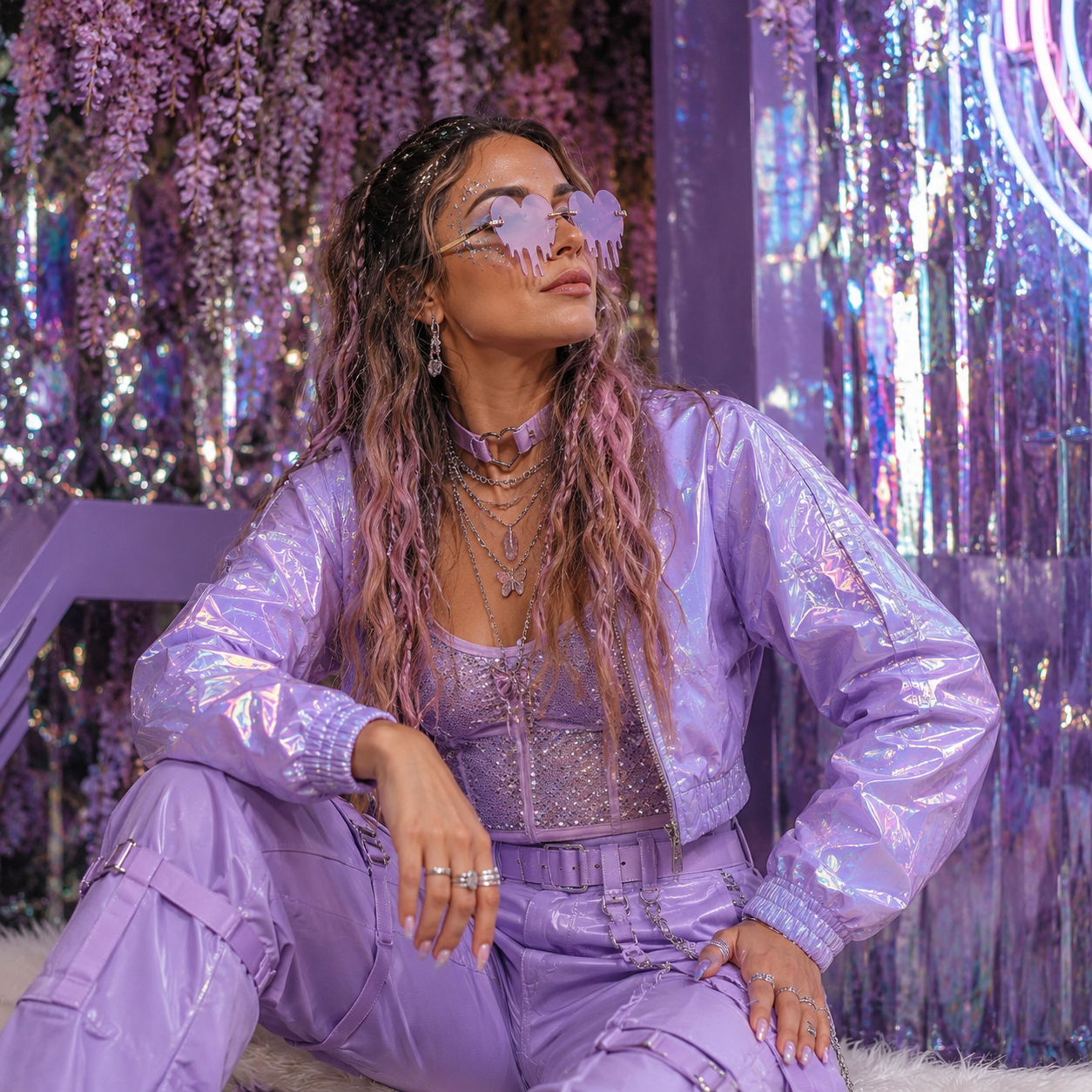 Lilac Dripping Heart Festival Glasses – Pastel Rave Sunglasses