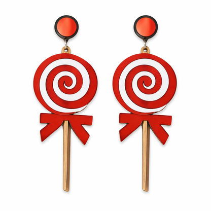 Lollipop Earrings UK – Cute Candy Statement Earrings (Red Swirl Drop Earrings)
