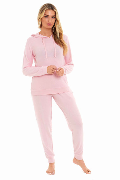 Luxurious Womens Pink Grey Cosy Hooded Pyjama Set Soft Comfortable Stretchable Loungewear Long Sleeve Hoodie and Pants Ideal Gift Daisy Dreamer