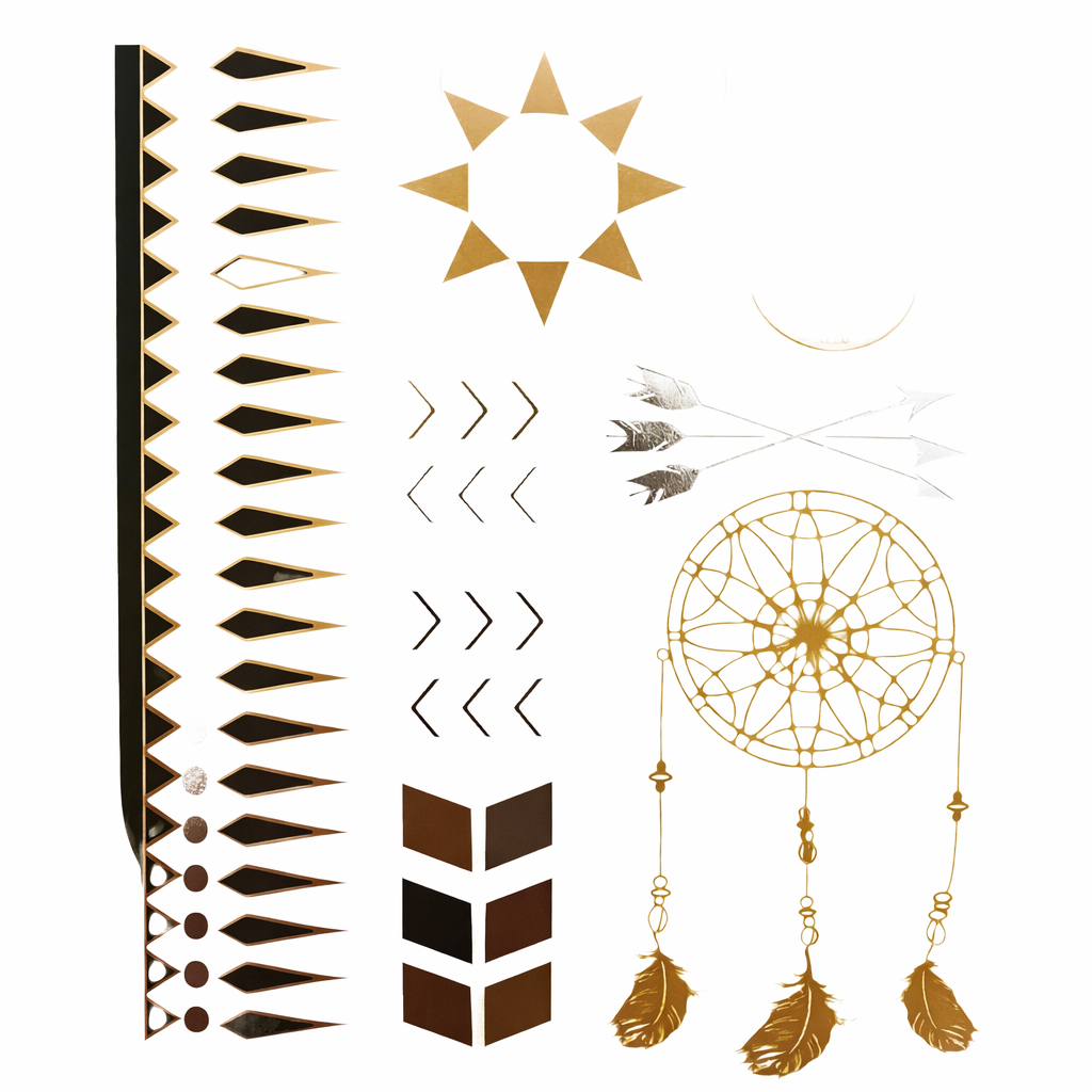 Mantra Temporary Tattoos – Metallic Gold & Black | Spiritual Festival Face & Body Art