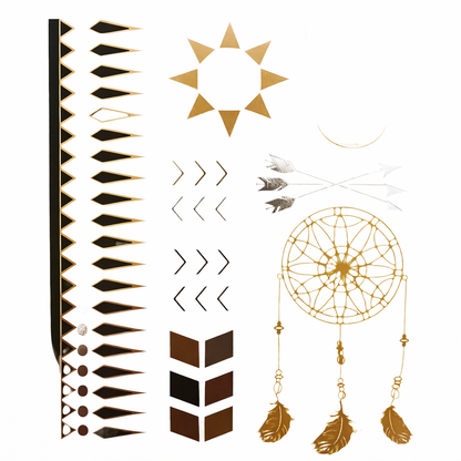 Mantra Temporary Tattoos – Metallic Gold & Black | Spiritual Festival Face & Body Art