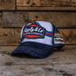 Retro Blue & Red Diamond Trucker Hat