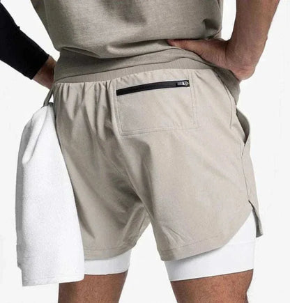 Men 2 in 1 Fitness Gym Shorts With Towel Loop Breathable Shorts