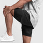 Men 2 in 1 Fitness Gym Shorts With Towel Loop Breathable Shorts