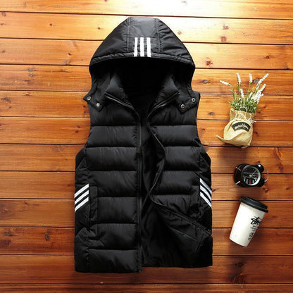 Padded Detachable Hoodie Sleeveless Vest Jacket