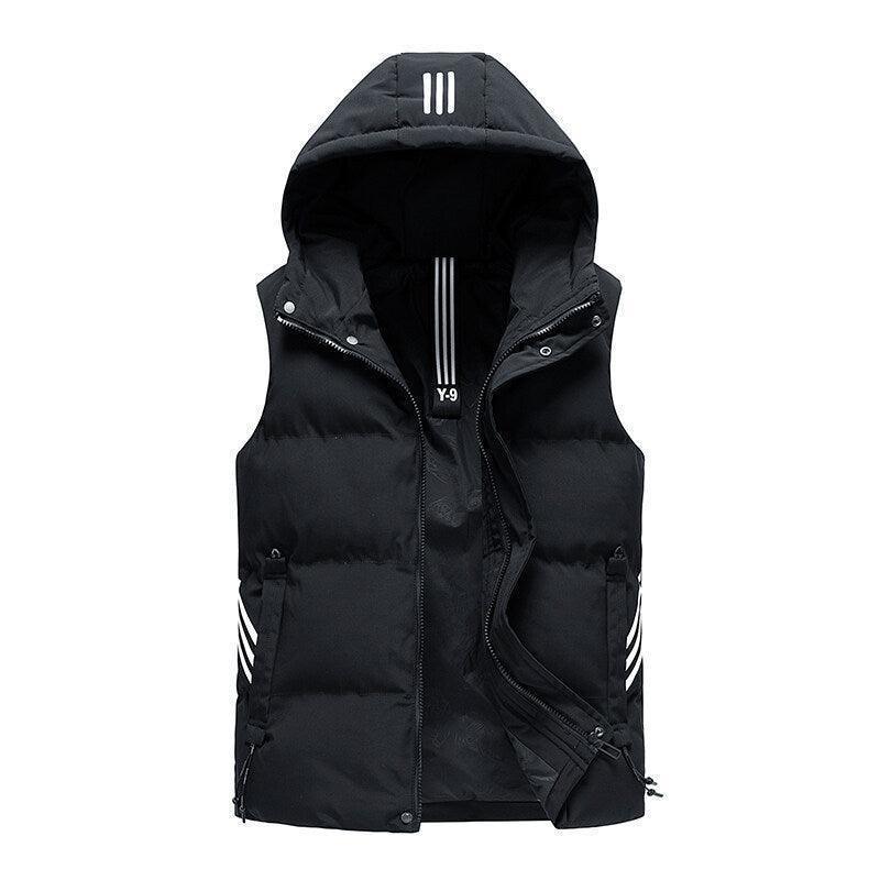 Padded Detachable Hoodie Striped Vest Jacket