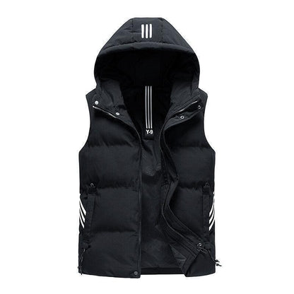 Padded Detachable Hoodie Striped Vest Jacket