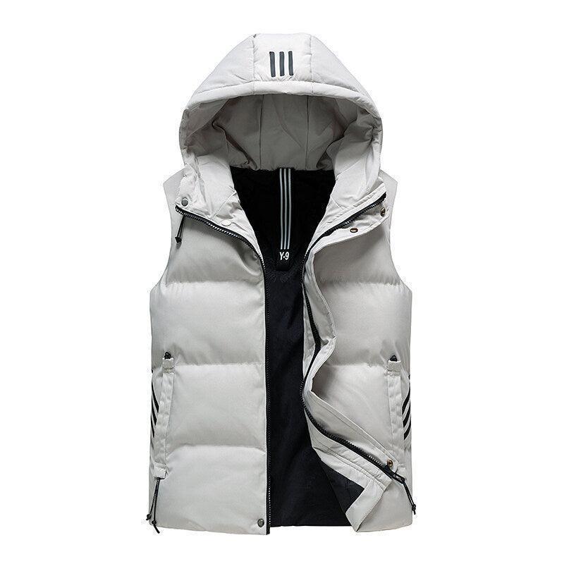 Padded Detachable Hoodie Striped Vest Jacket