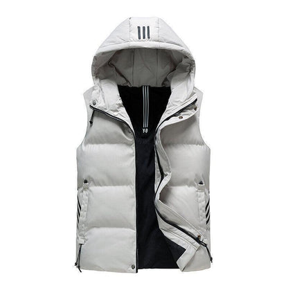 Padded Detachable Hoodie Striped Vest Jacket