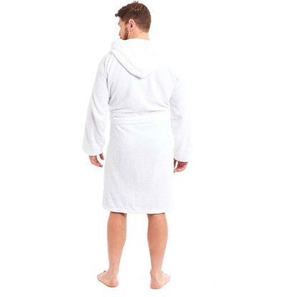 Men's Bamboo Hooded Bath Robe Ultra Absorbent Towelling Dressing Gown for Hotels Gyms Spas with Soft Breathable Cotton Blend Quick Dry Grey White by Toro Rocco