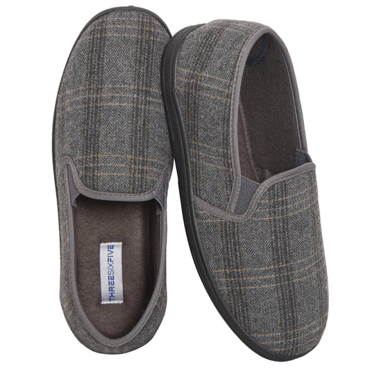Men’s Checked Slippers Memory Foam Cushioned Soft Lining Warm Thermal Slip On House Shoes Pair for Indoor Use by Sock Stack