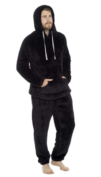 Men's Ultra-Soft Fleece Hooded Thermal Pyjama Set with Elastic Waist Cozy Loungewear Perfect for Winter and Indoor Relaxation by Toro Rocco