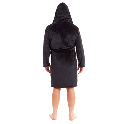 Men's Ultra-Soft Hooded Flannel Fleece Bathrobe Warm Plush Dressing Gown for Home Spa Gym Hotel by Daisy Dreamer