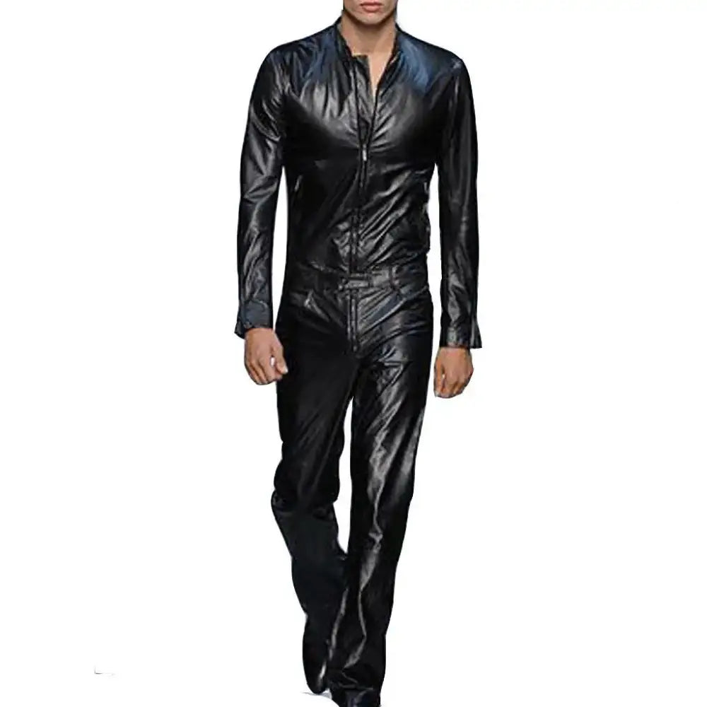 Men’s Black Classic Style Leather Runaway Jumpsuit