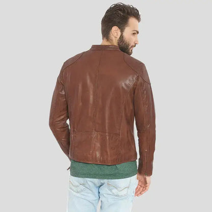 Mens Brown Buffalo Leather Biker Jacket