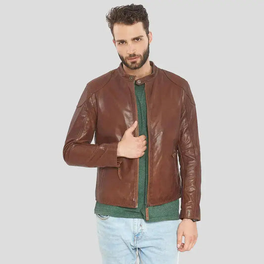 Mens Brown Buffalo Leather Biker Jacket