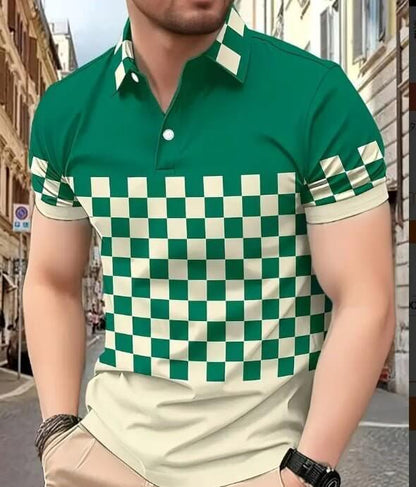 Men's Short Sleeve Polo Shirt with Printed Design, Loose Fit in Various Colors and Sizes S-6XL