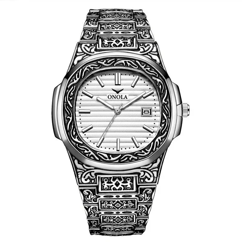 Men's Retro Watch ONOLA 3808 Waterproof Quartz with Steel Strip and Custom Muslim Azan Feature