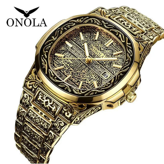 Men's Retro Watch ONOLA 3808 Waterproof Quartz with Steel Strip and Custom Muslim Azan Feature