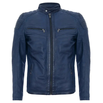 Men's Soft Blue Leather Biker Jacket-0