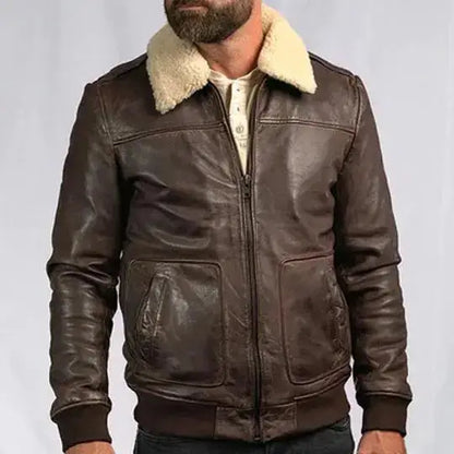 Men’s Vintage A2 Brown Leather Shearling Bomber Jacket