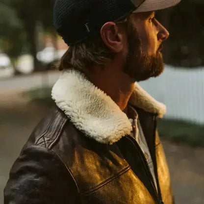 Men’s Vintage A2 Brown Leather Shearling Bomber Jacket